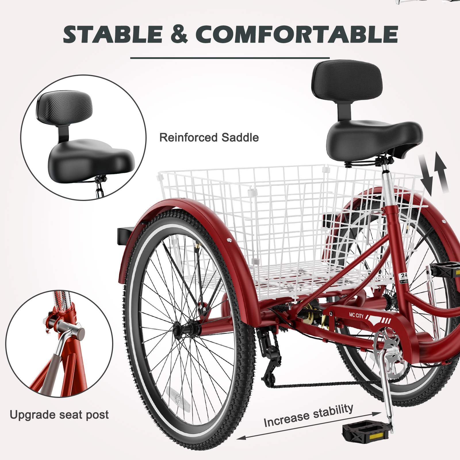 adult tricycles adult trikes 24 inch 3 wheel bikes - Temu