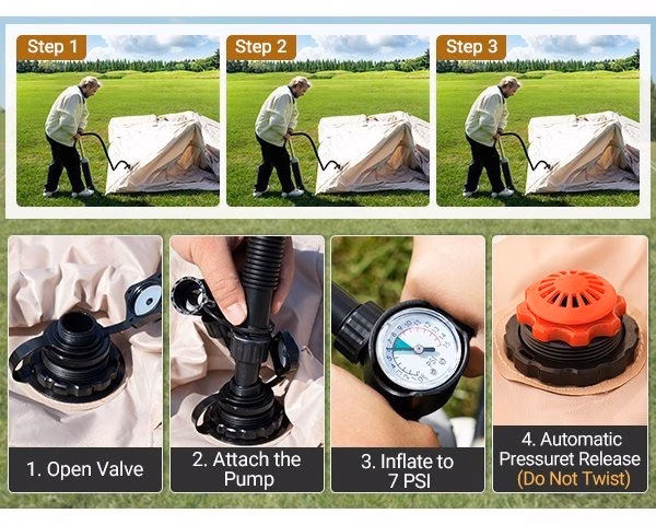12 person inflatable camping tent easy setup blow up tent with hand pump pu3000mm waterproof breathable 4 season glamping tent for outdoor camping Product details 0