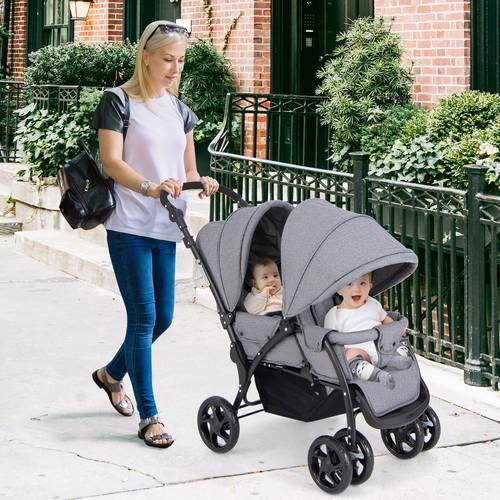foldable double stroller portable tandem stroller w adjustable backrest canopy handle footrest 5 point safety belt compact stroller w lockable wheels