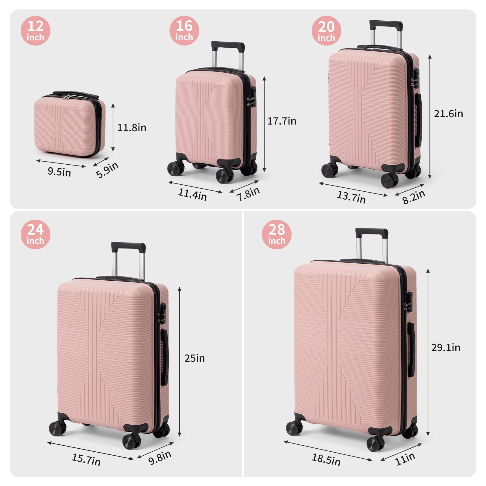 5-Piece Luggage Set Suitcases with Lock, 12/16/20/24/28 Inch Lightweight Trolley Case, Durable PP Material for Men Women, Ideal for Travel & Long Journeys - Image 15