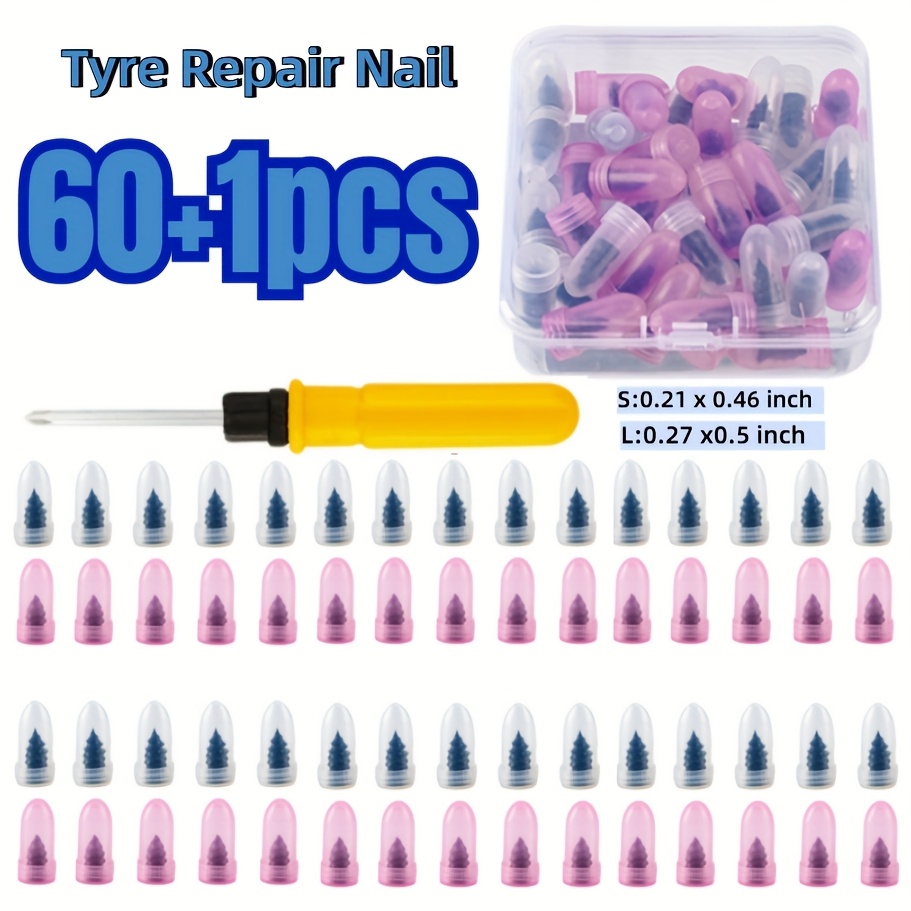 TEMU 60pcs Tire Repair Plugs, Durable & Easy-install Rubber Nails, Puncture Repair Kit For Cars, Motorcycles, Trucks & Scooters