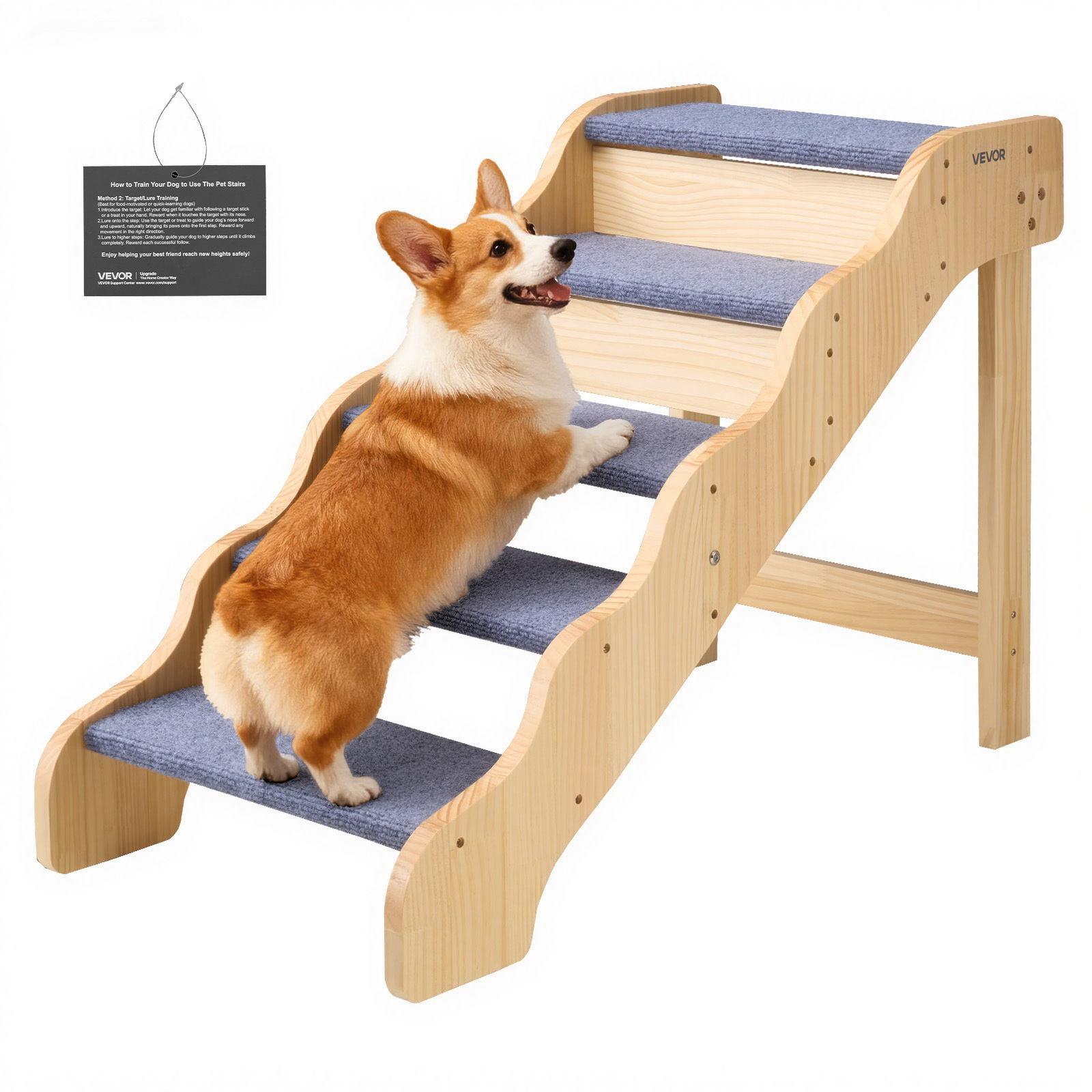 TEMU Vevor Wood Pet Stairs, 5-step Dog Stairs For High Beds, Sofa & Cars, 150lbs Load Capacity, Non-slip Surface, Stable Step Ladder For Small Medium