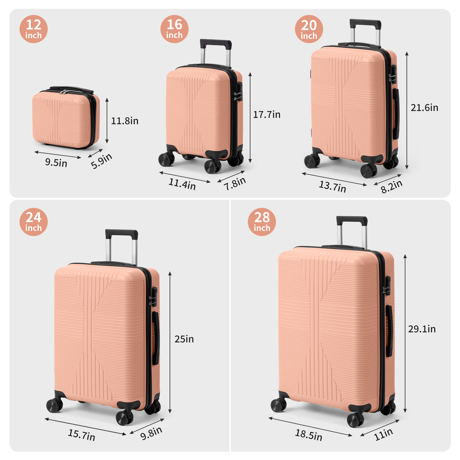 5-Piece Luggage Set Suitcases with Lock, 12/16/20/24/28 Inch Lightweight Trolley Case, Durable PP Material for Men Women, Ideal for Travel & Long Journeys - Image 8