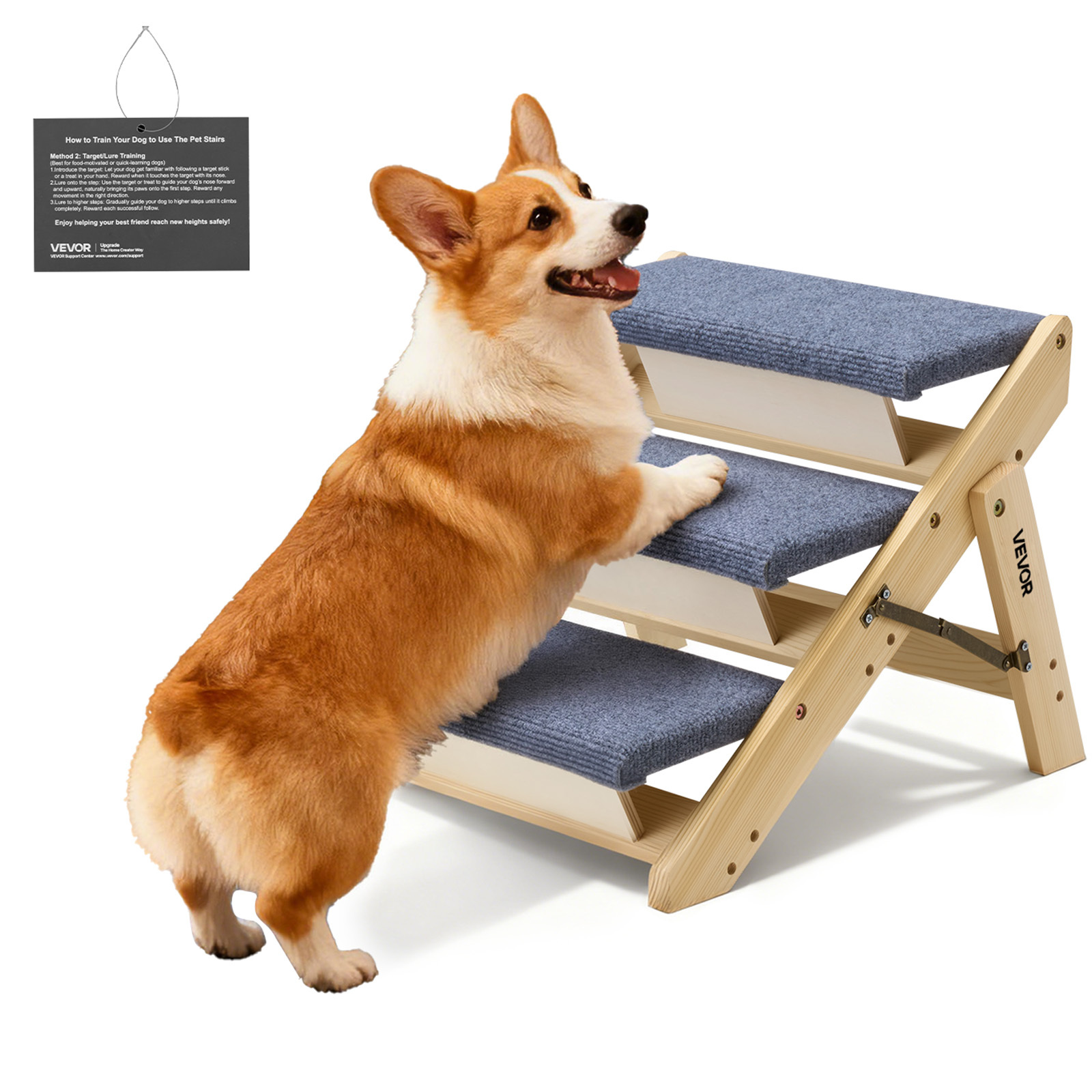 TEMU Vevor Wood Pet Stairs, Dog Stairs For Beds, Sofa & Cars, 150lbs Load Capacity, Floded Flat Design, Stable & Sturdy Step Ladder For Small Medium