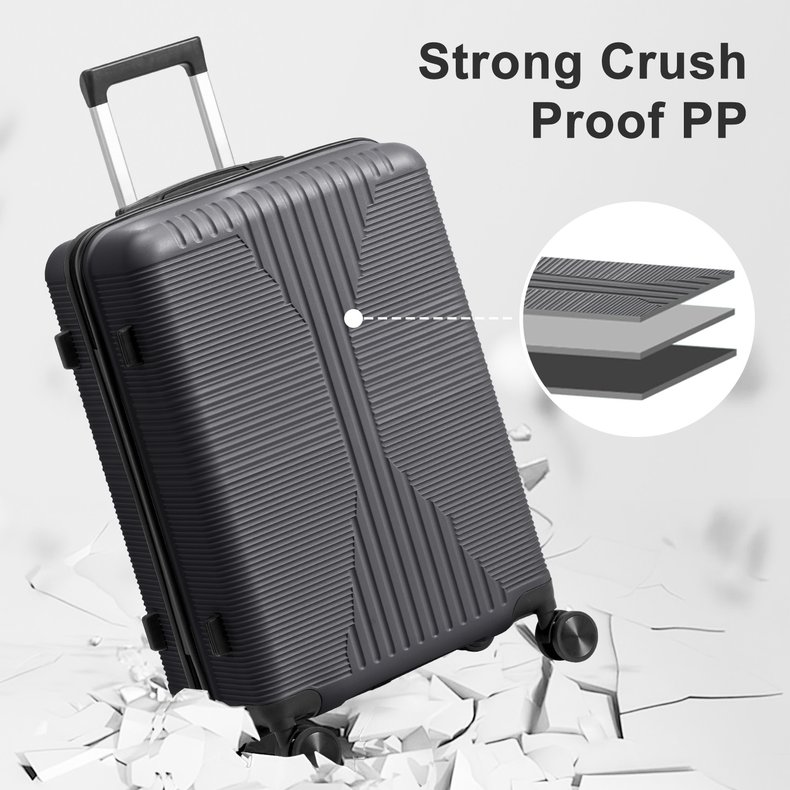 5-Piece Luggage Set Suitcases with Lock, 12/16/20/24/28 Inch Lightweight Trolley Case, Durable PP Material for Men Women, Ideal for Travel & Long Journeys - Image 35
