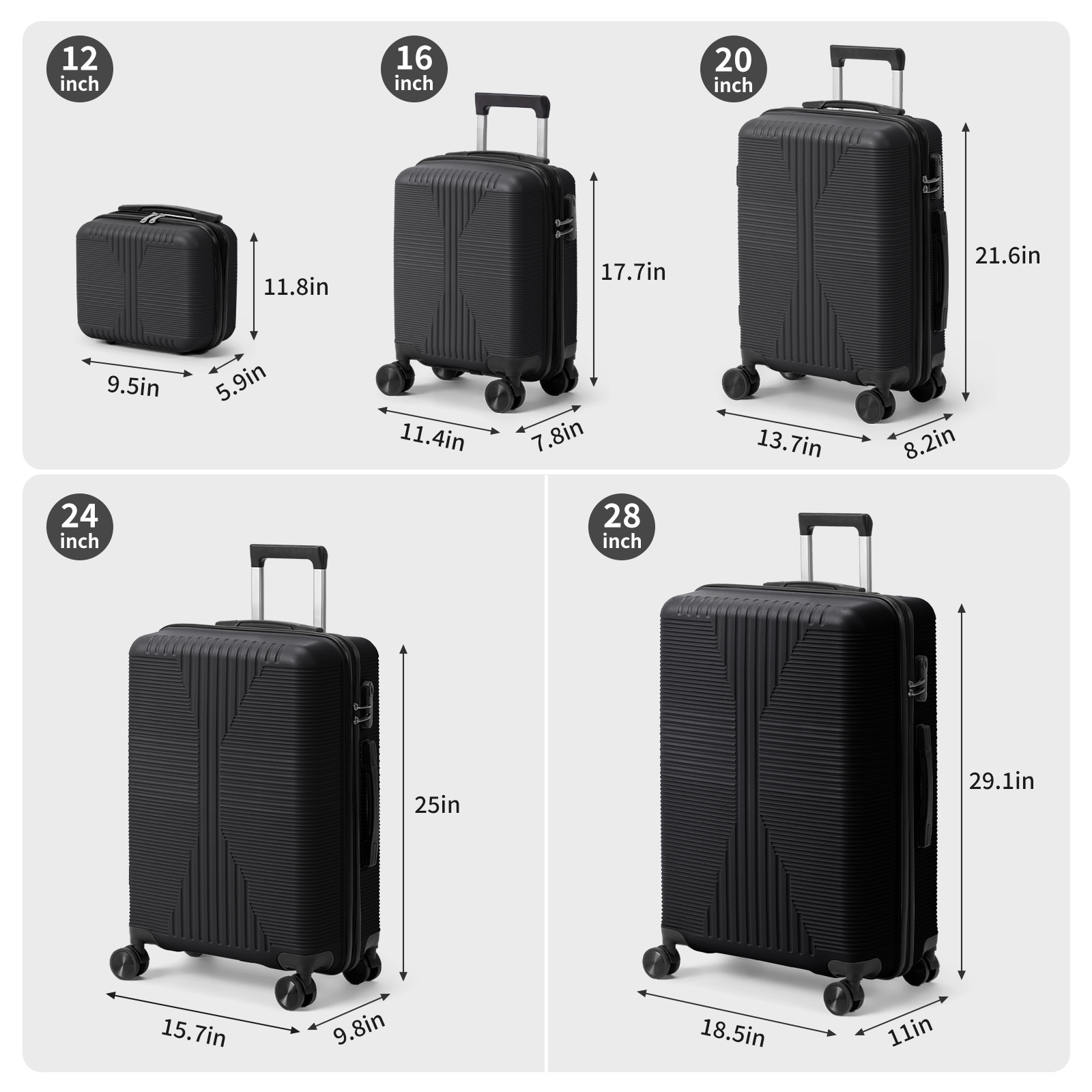 5-Piece Luggage Set Suitcases with Lock, 12/16/20/24/28 Inch Lightweight Trolley Case, Durable PP Material for Men Women, Ideal for Travel & Long Journeys - Image 39