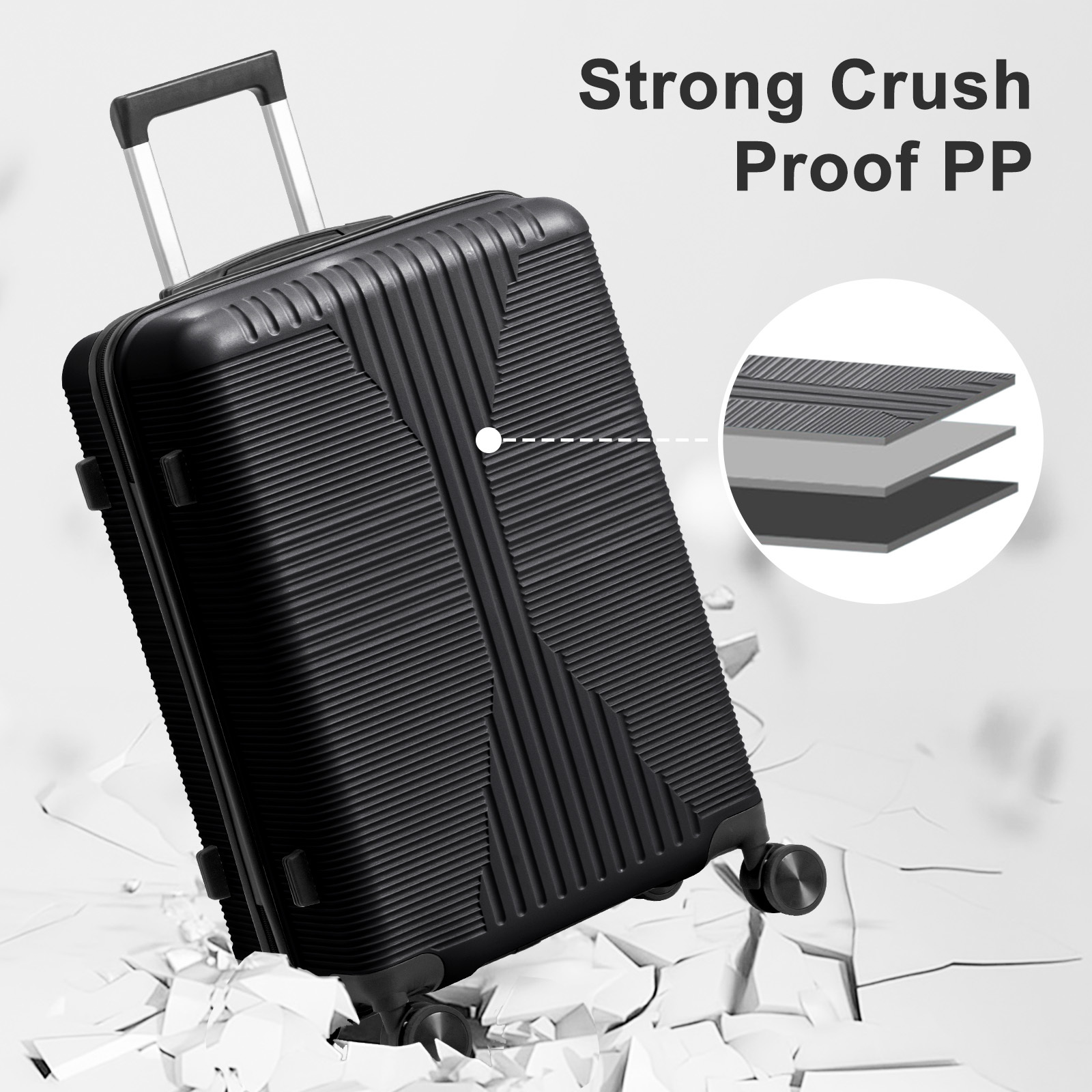 5-Piece Luggage Set Suitcases with Lock, 12/16/20/24/28 Inch Lightweight Trolley Case, Durable PP Material for Men Women, Ideal for Travel & Long Journeys - Image 44