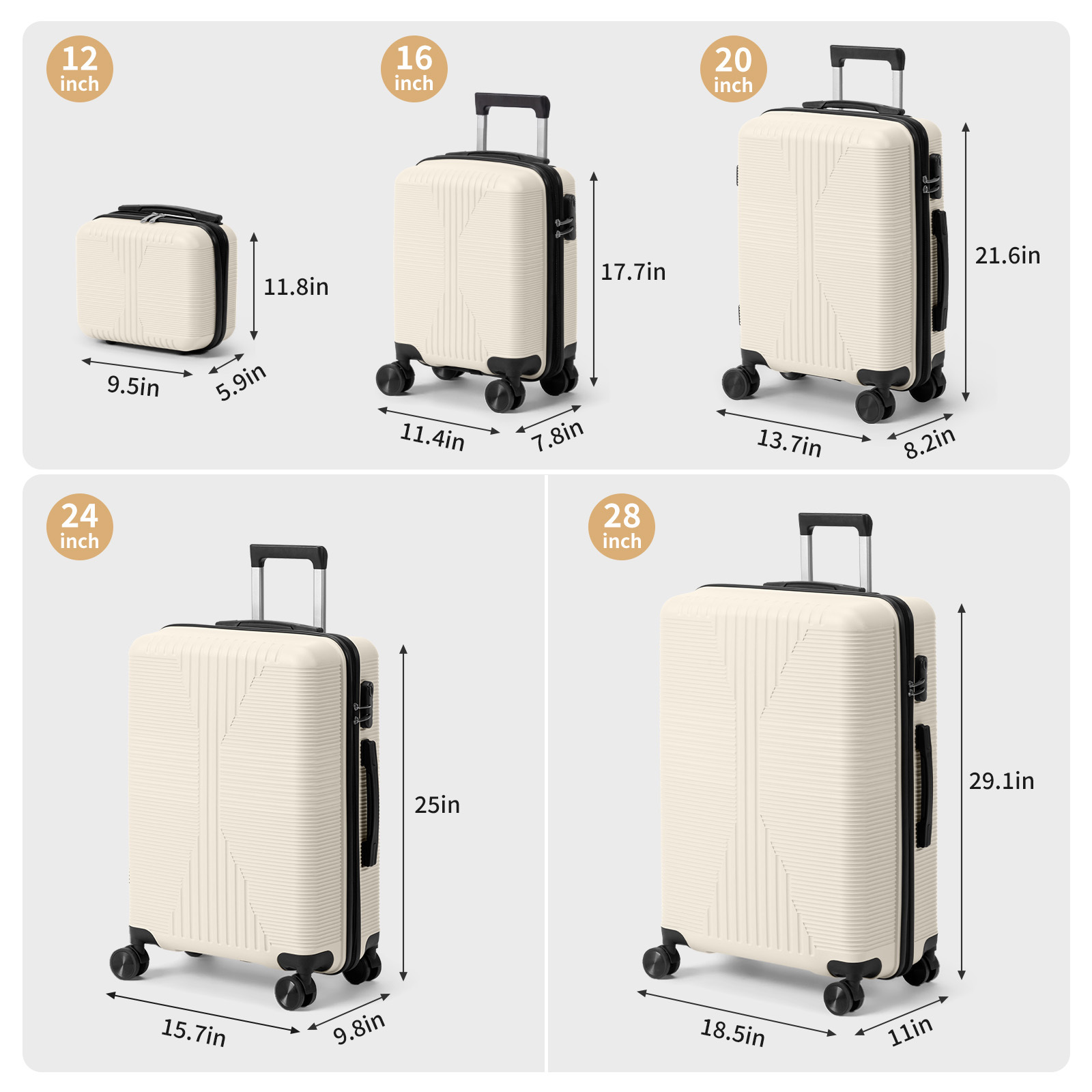 5-Piece Luggage Set Suitcases with Lock, 12/16/20/24/28 Inch Lightweight Trolley Case, Durable PP Material for Men Women, Ideal for Travel & Long Journeys - Image 23