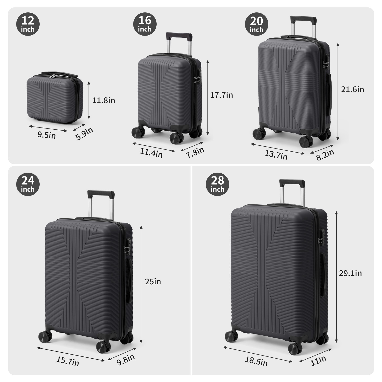 5-Piece Luggage Set Suitcases with Lock, 12/16/20/24/28 Inch Lightweight Trolley Case, Durable PP Material for Men Women, Ideal for Travel & Long Journeys - Image 31