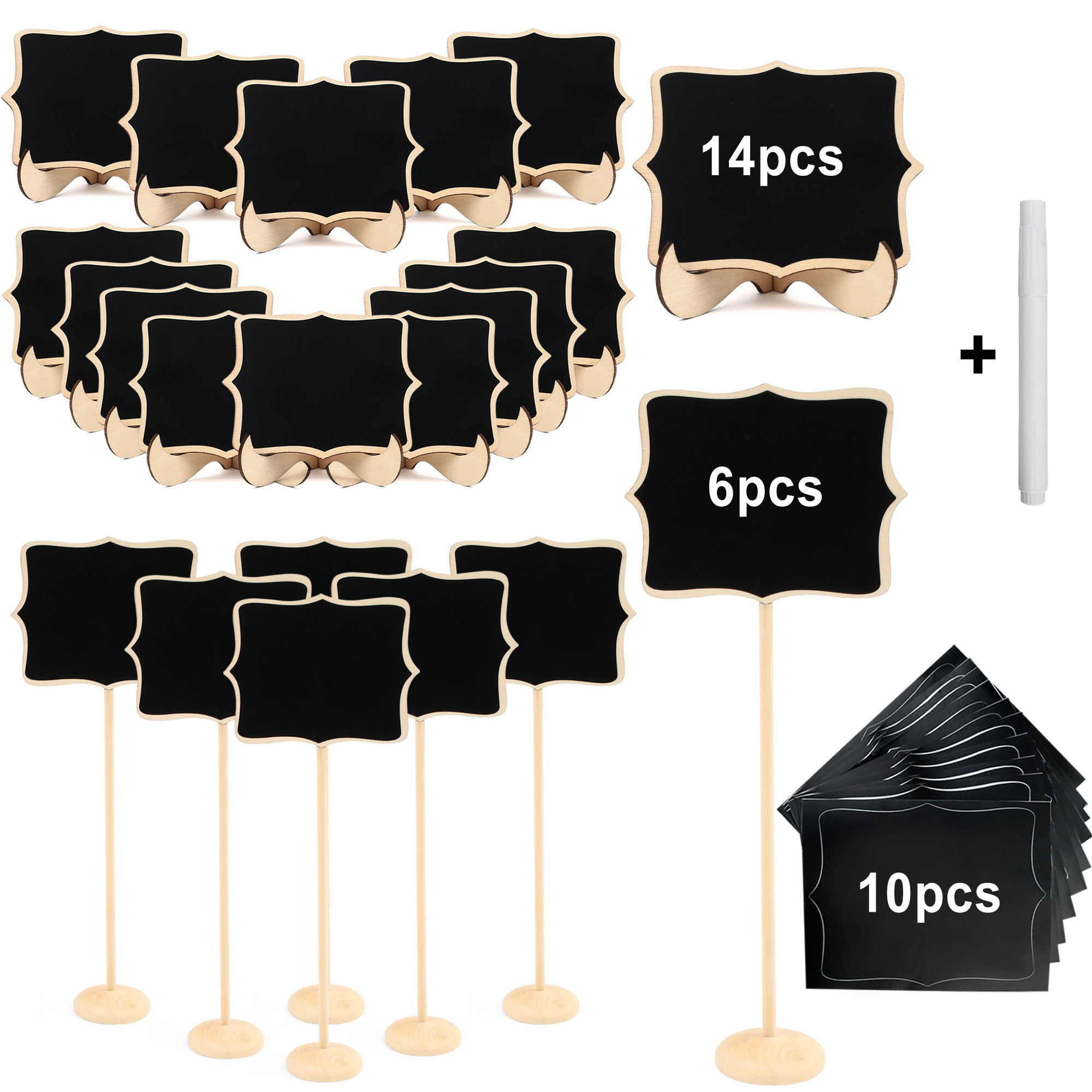 TEMU 20pcs Mini Chalkboard Signs Stand & Stickers & Erasable Chalk Pen, Small Wooden For Table Numbers, Wedding Party Decorations, Food Labels, Message Board, Birthday & Outdoor Event Supplies