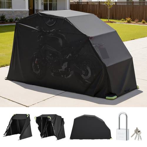 motorcycle storage shelter with security lock 600d oxford garage tent heavy duty all weather motorcycle cover with ventilation windows 136x54x75 in outdoor vehicle shelter black