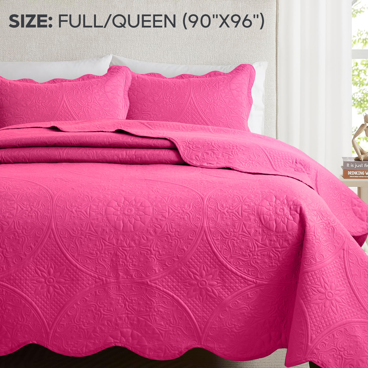 TEMU 3pcs Luxury Quilted Bedspread Set – Oversize Quilt Coverlet Soft & Cozy Floral Bedspread With Pillow Shams, Breathable Lightweight For Bedroom &