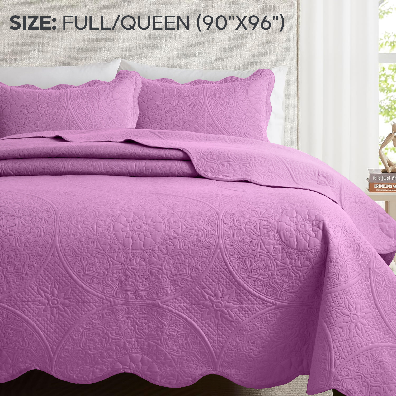 TEMU 3pcs Luxury Quilted Bedspread Set – Oversize Quilt Coverlet Soft & Cozy Floral Bedspread With Pillow Shams, Breathable Lightweight For Bedroom &