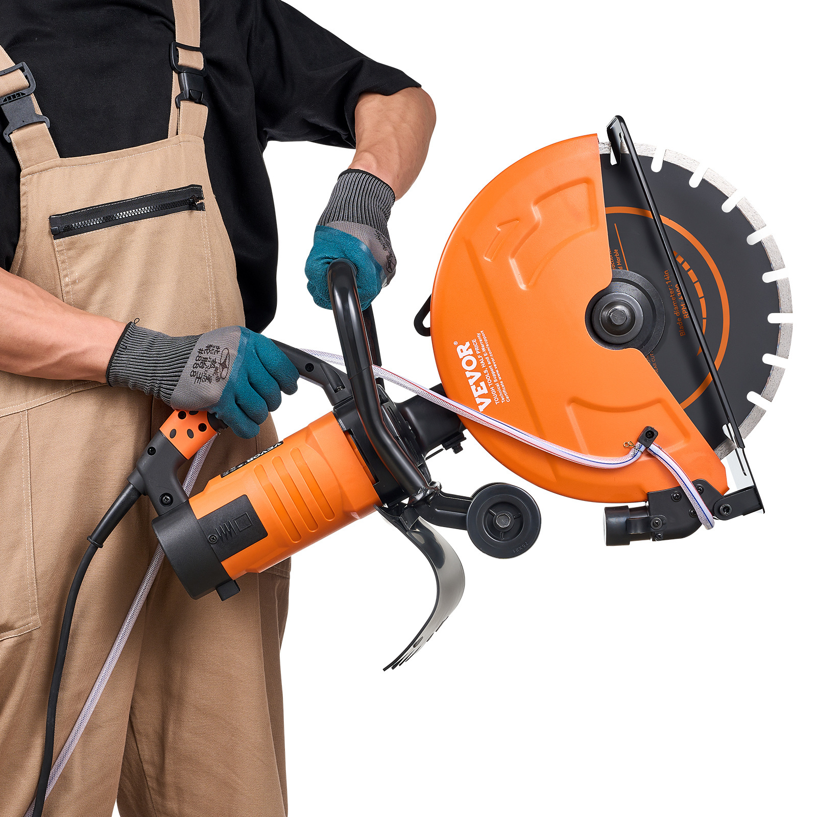 VEVOR Electric Concrete Saw, 14 in Circular Saw Cutter with 5 in Cutting Depth, Wet/Dry Disk Saw Cutter Includes Water Line, Pump and Blade, for Stone, Brick, Porcelain, Concrete,3200W/15A Motor