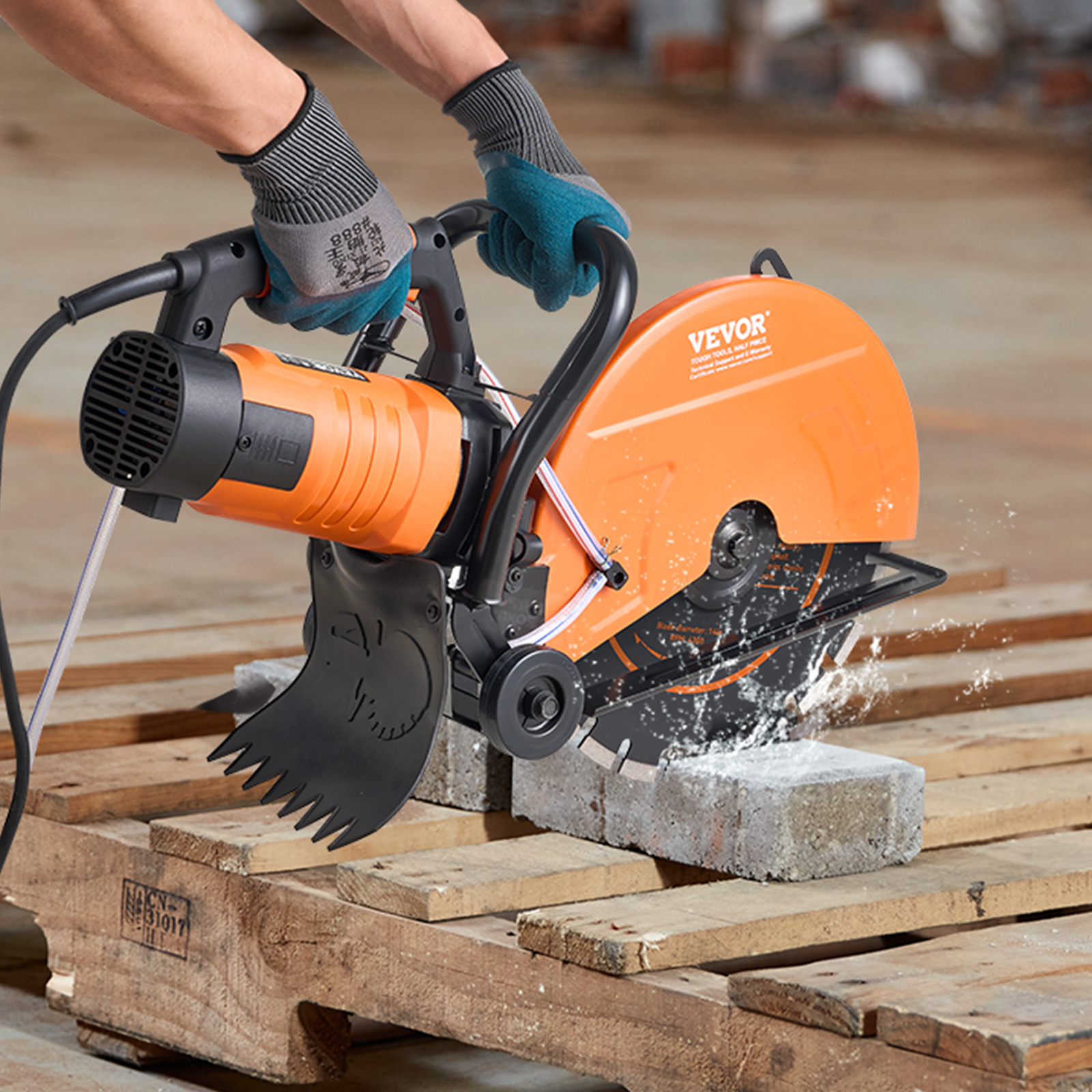 VEVOR Electric Concrete Saw, 14 in Circular Saw Cutter with 5 in Cutting Depth, Wet/Dry Disk Saw Cutter Includes Water Line, Pump and Blade, for Stone, Brick, Porcelain, Concrete,3200W/15A Motor