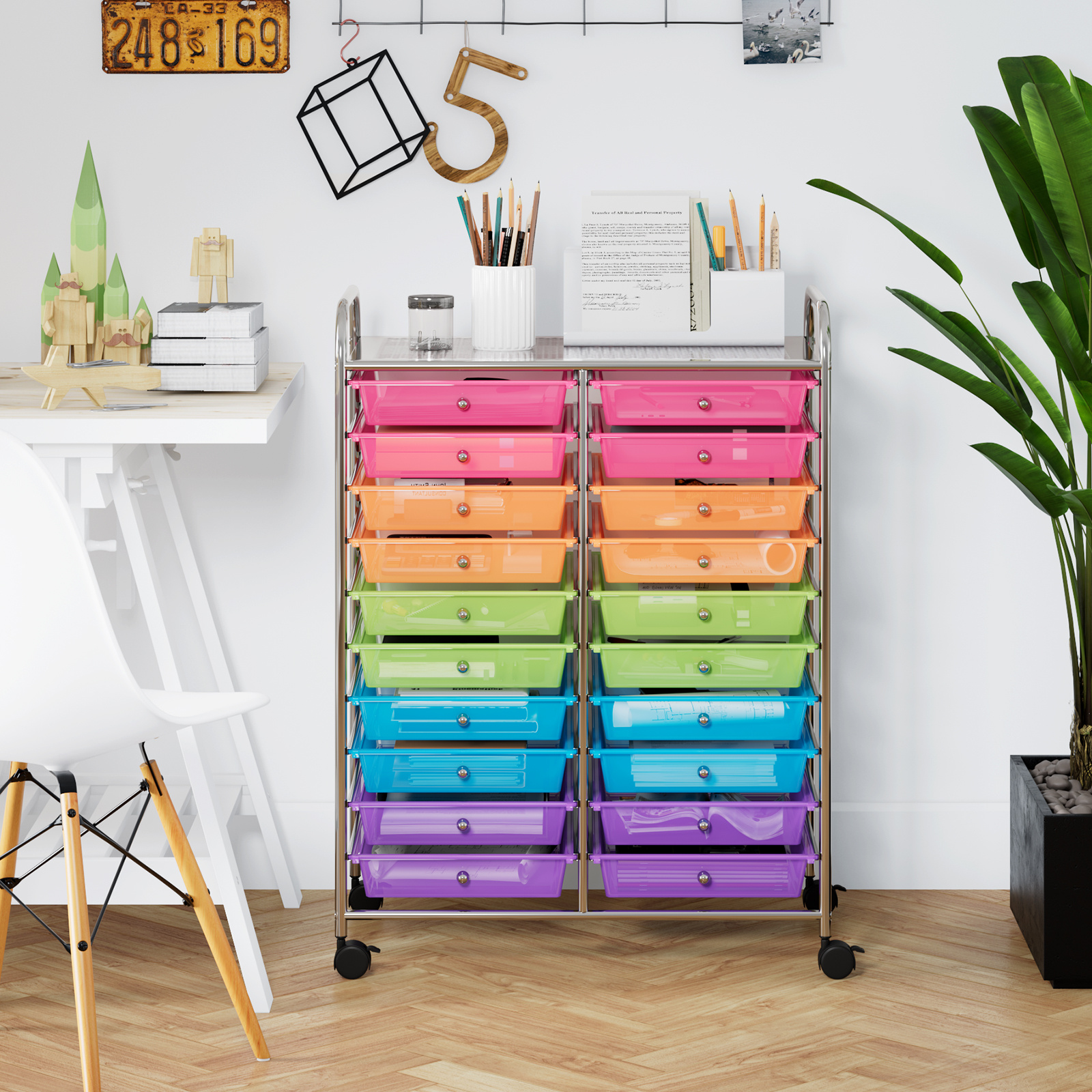   20 drawer rolling storage cart mobile utility cart w colorful drawers metal frame art craft organizer w lockable wheels for tools paper drawer cart for home  