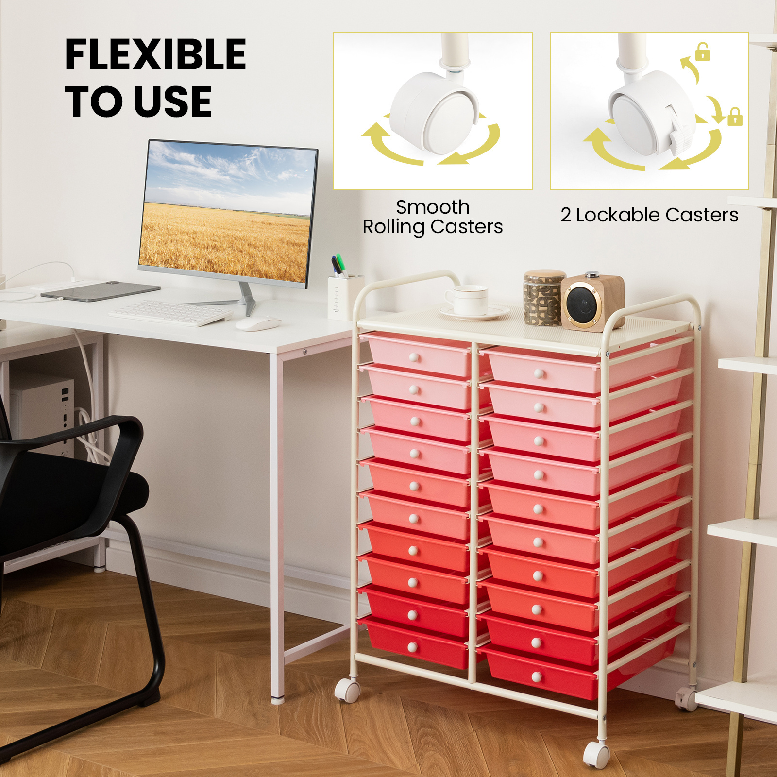  20 drawer rolling storage cart utility cart with lockable casters multipurpose craft cart for tool   paper storage ideal for home office classroom