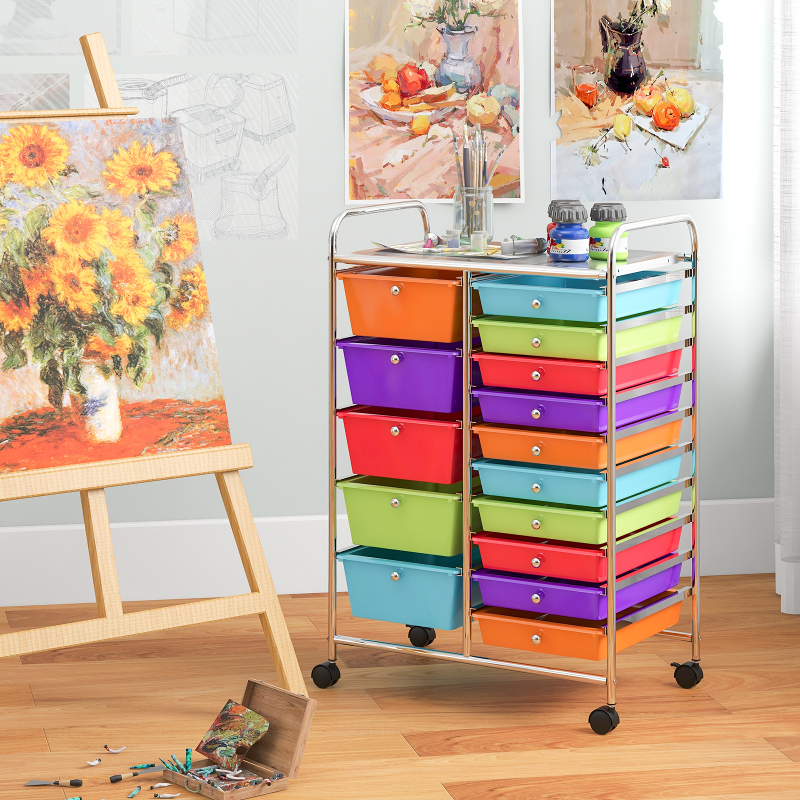 TEMU Costway 15-drawer Rolling Cart, Mobile Storage Cart W/ Colorful Drawers & Metal Frame, Home Multipurpose Utility Cart, Organizer Storage Unit W/