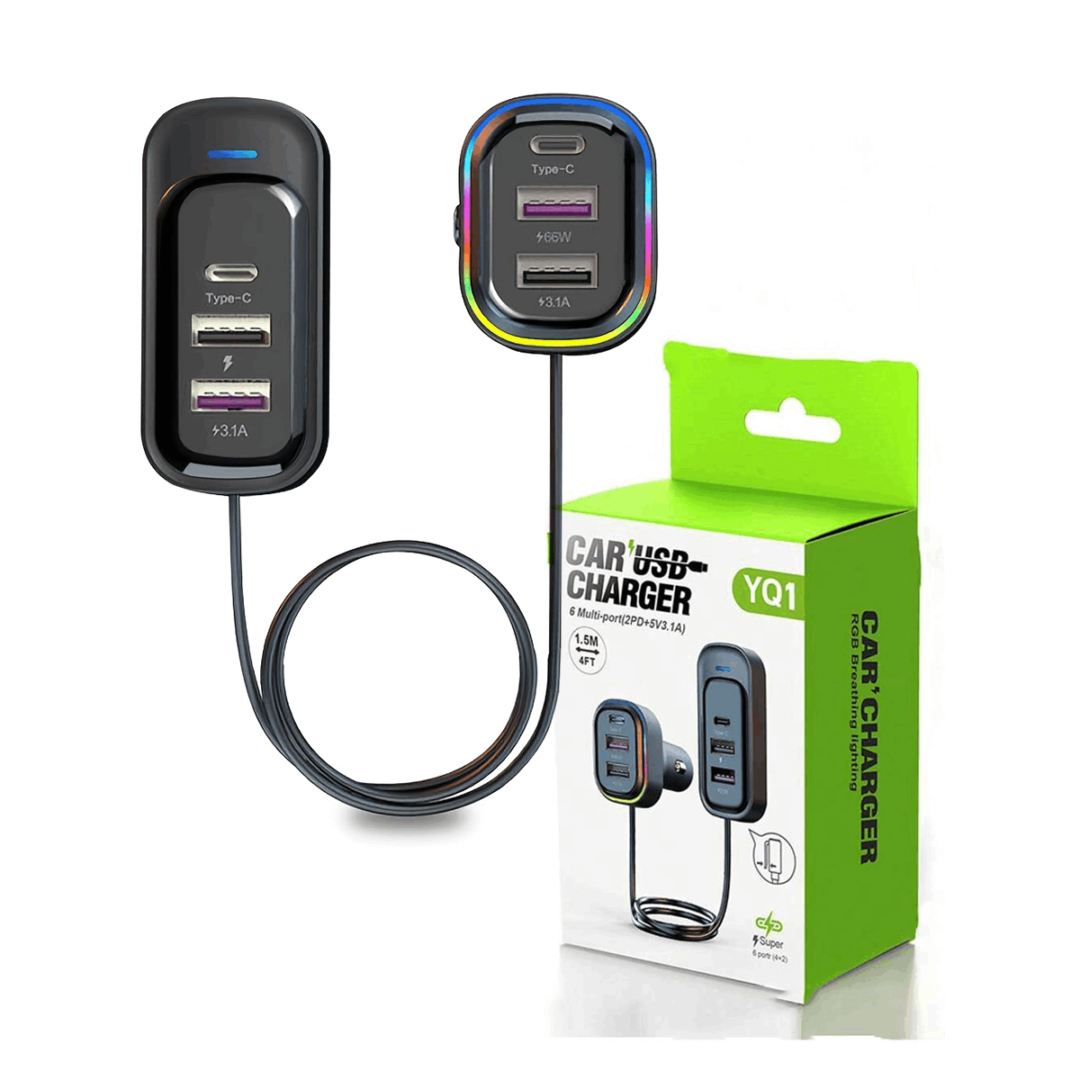 TEMU Car Usb Tools Multifunctional Phone Device 66w 15w 12-24v 6port For Car Truck Van Suv