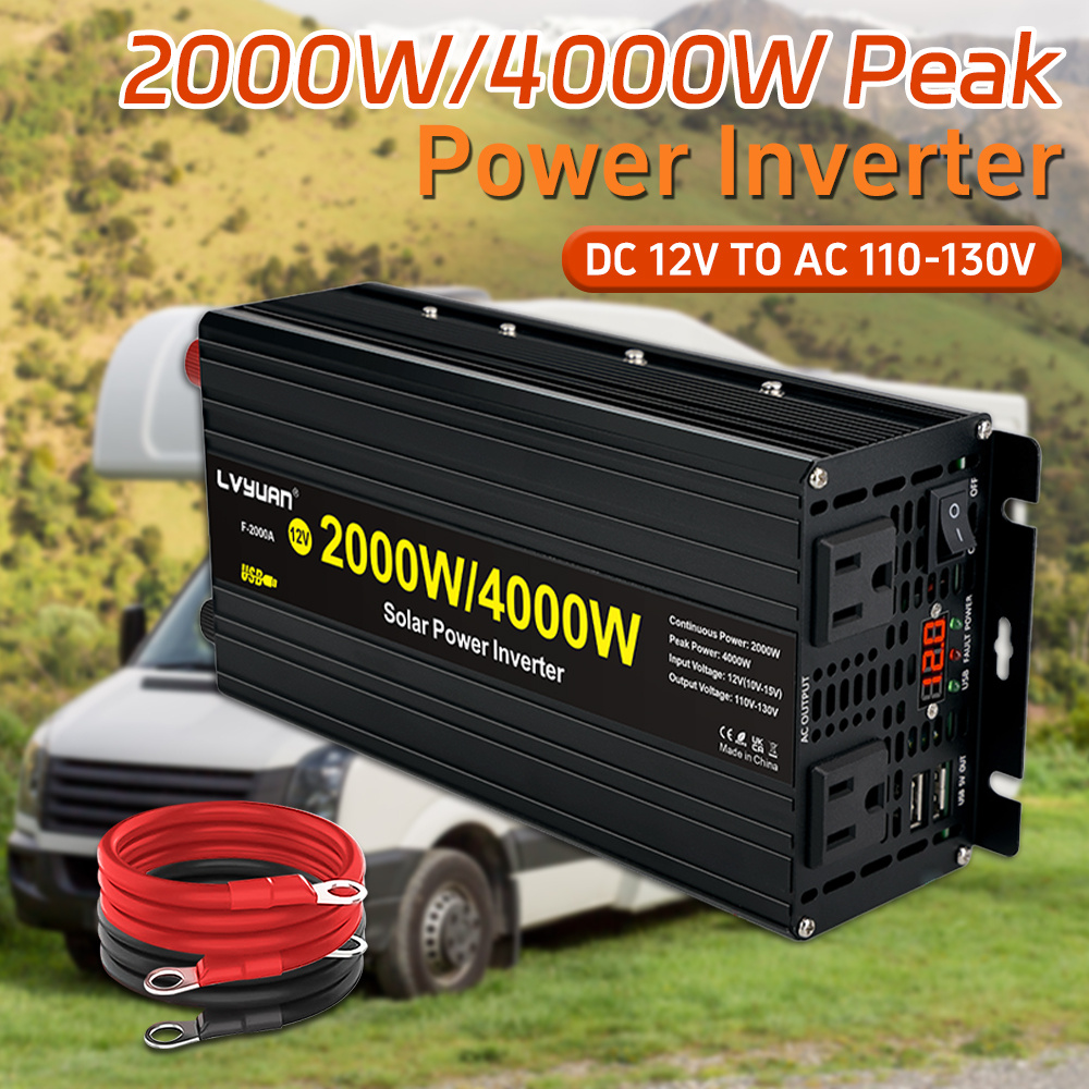 2000w Power Inverter 4000w (). 12v To 110v/120v Ac Converter With Led Display, 2 Ac Outlets, 2 Usb, 2000w Inverter For Camping Rv Travel Outdoor -grid Solar Inverters