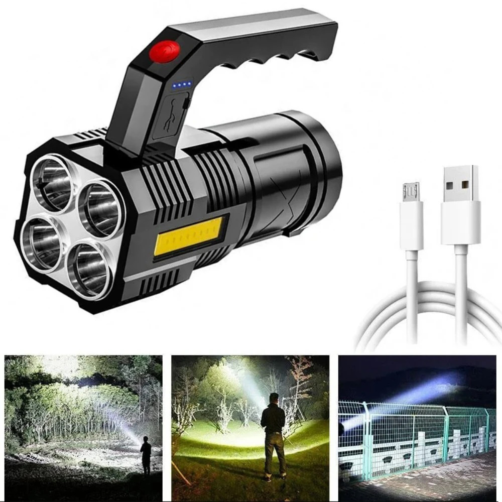 TEMU Handheld Flashlight Usb Rechargeable Led Flashlights With 2 Types Of Light, Long Range Flashlight With 4 , Large Searchlight For Fishing, Hiking And Camping