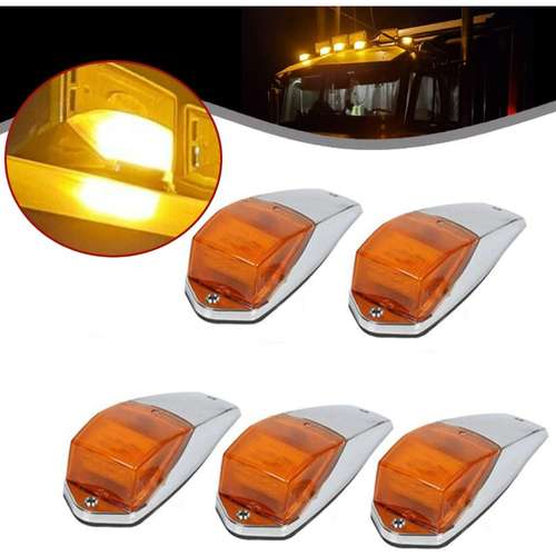 HDC Autosports 5pc Amber Lens LED Strobe Light Set For Truck Cab Roof Marker Lights