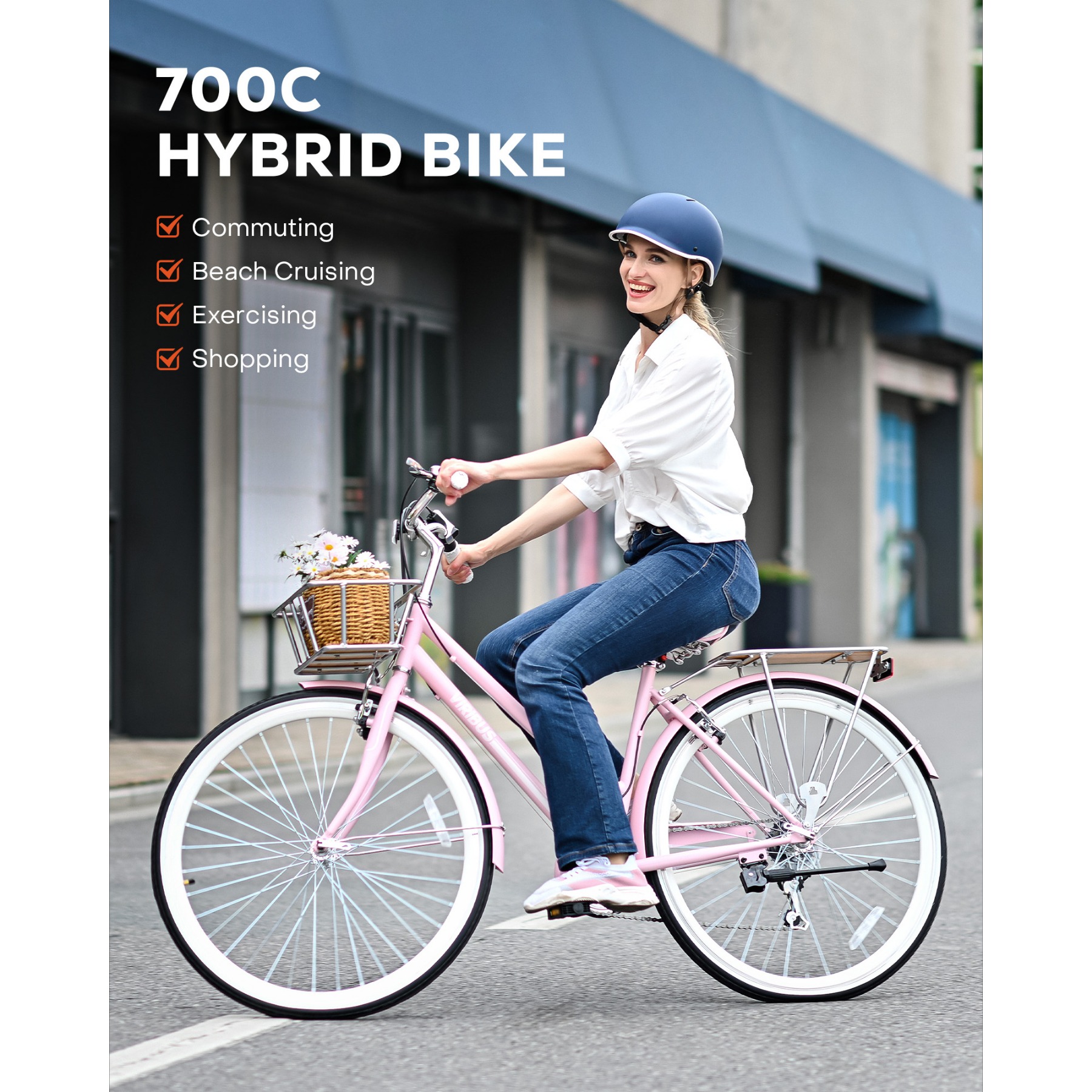 Hybrid Bikes Beach Bike With Basket Pink 26 Inch Girls Cruiser