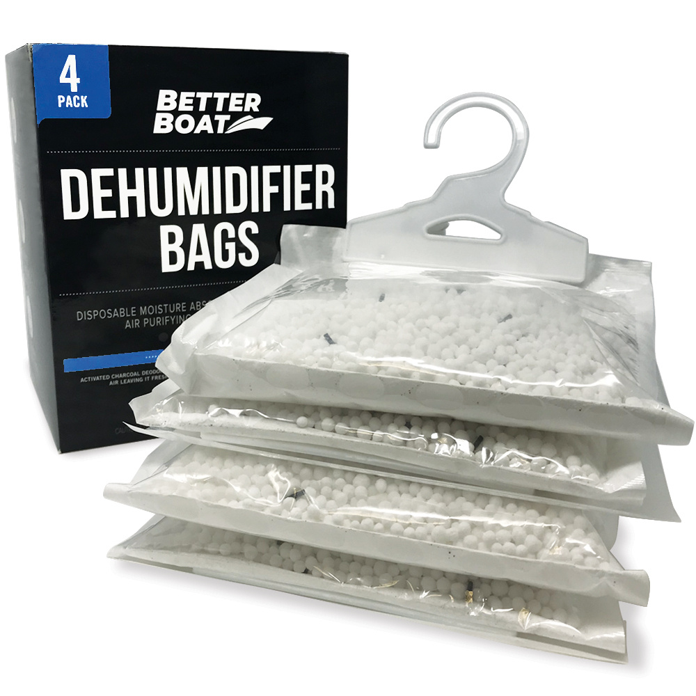 4-pack Moisture Absorber Hanging Bags, Charcoal Dehumidifier For Boat, Closet, Basement, Home, Car, Rv &ndash; Unscented, Removes Dampness & Musty Odors