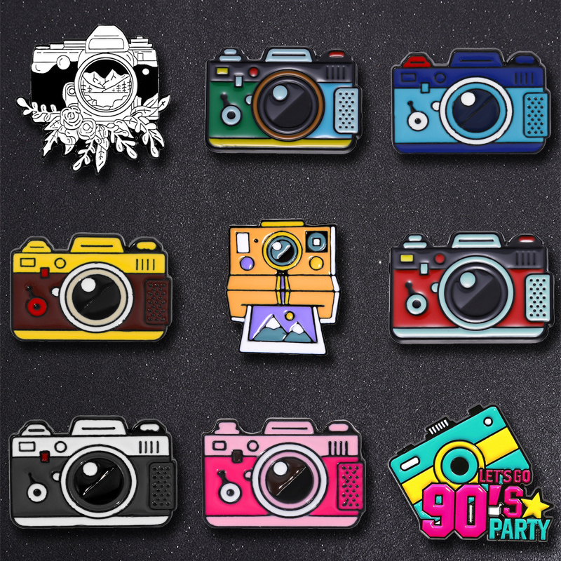 TEMU 9pcs Creative Cartoon Camera Brooches, Compact Decorations, Metal Badges For Photography, Bags, Hats Can All Be