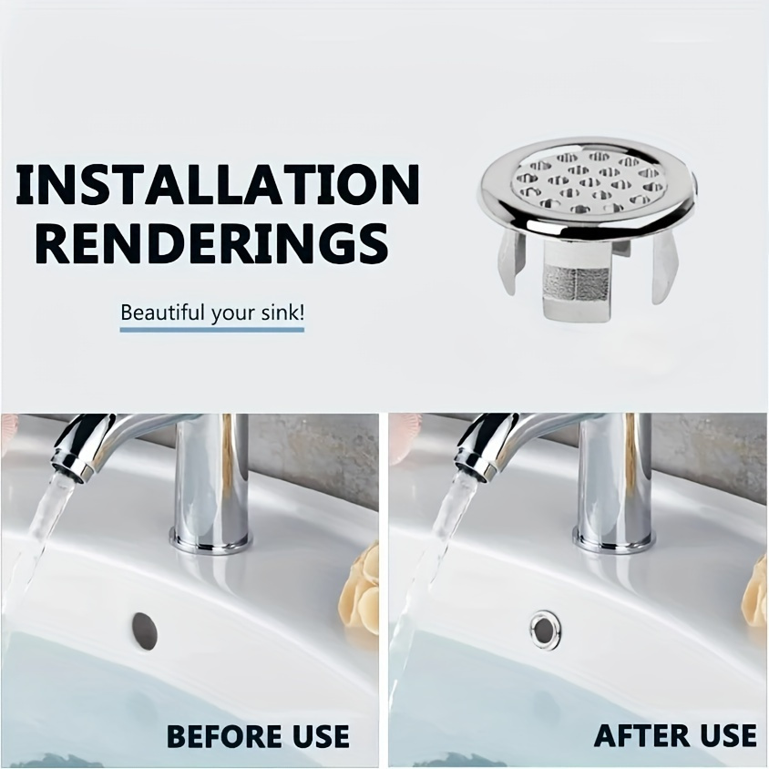 4 pieces pack plastic bathroom kitchen basin sink overflow cover ring plug replacement chrome plated hole circular drainage cover basin accessories details 3