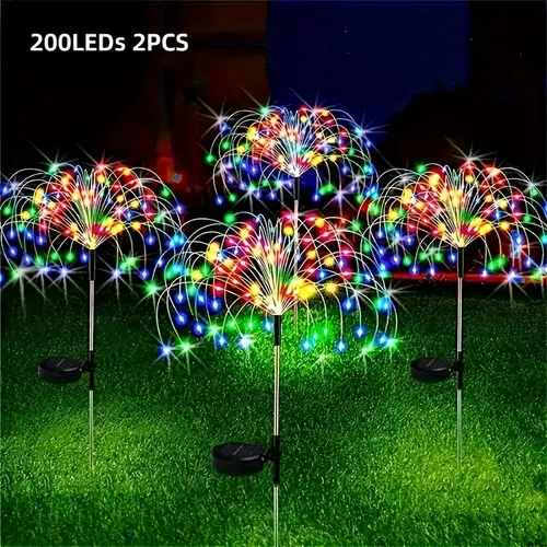 2pcs solar charging 8 outdoor fireworks lawn light 60 200 led multi specification courtyard garden waterproof decorative light intelligent switching color atmosphere saving wiring free night light