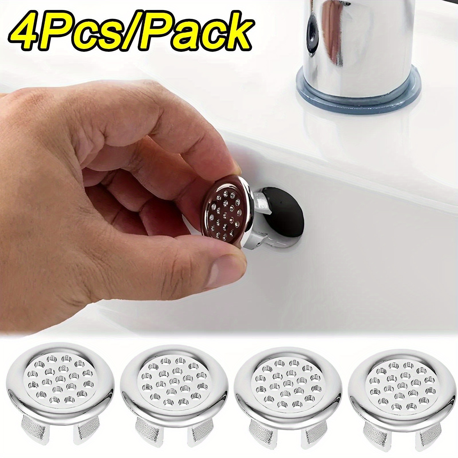 4 pieces pack plastic bathroom kitchen basin sink overflow cover ring plug replacement chrome plated hole circular drainage cover basin accessories details 1