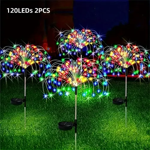 2pcs solar charging 8 outdoor fireworks lawn light 60 200 led multi specification courtyard garden waterproof decorative light intelligent switching color atmosphere saving wiring free night light