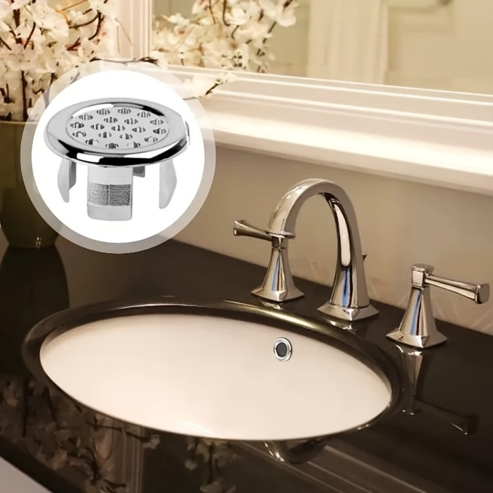 4 pieces pack plastic bathroom kitchen basin sink overflow cover ring plug replacement chrome plated hole circular drainage cover basin accessories details 0
