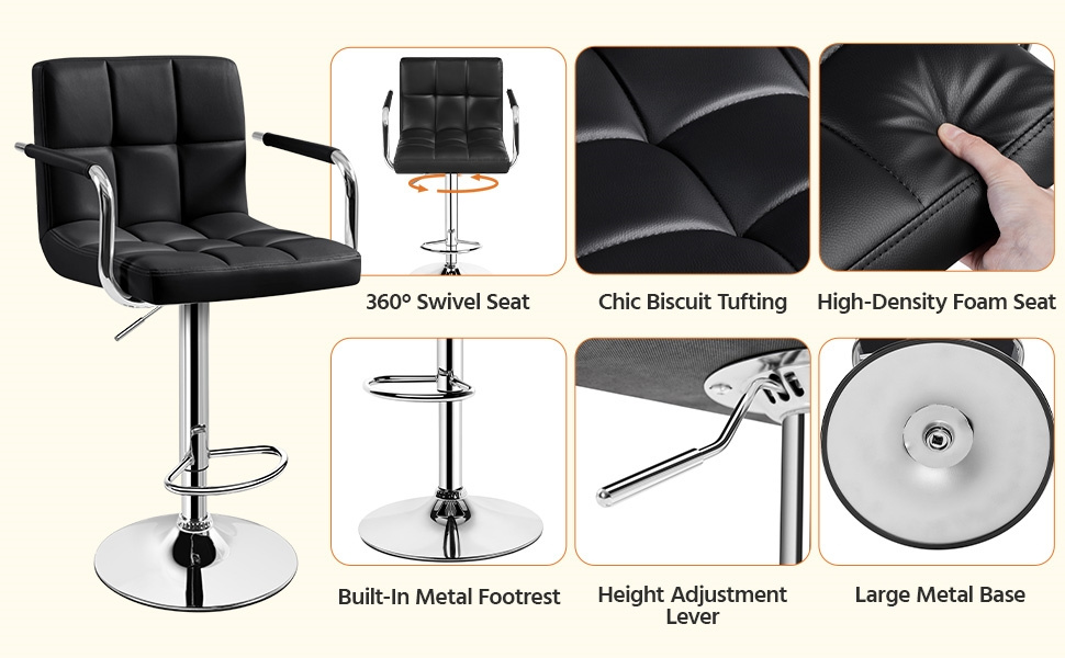   2pcs pu leather bar stools adjustable swivel stools kitchen chairs with large   backrests footrest for dining room kitchen   bar counter halloween gift christmas gift Product details 1