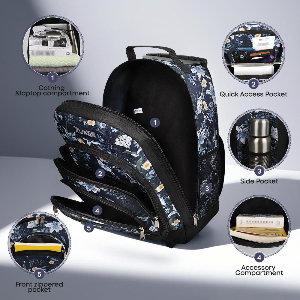 20 Inch Travel Rolling Backpack with Retractable Handle,Large Capacity Backpack with Wheels for Women & Men,Printing Travel Trolley Suitcase Bag for Weekend, School, Overnight, Work