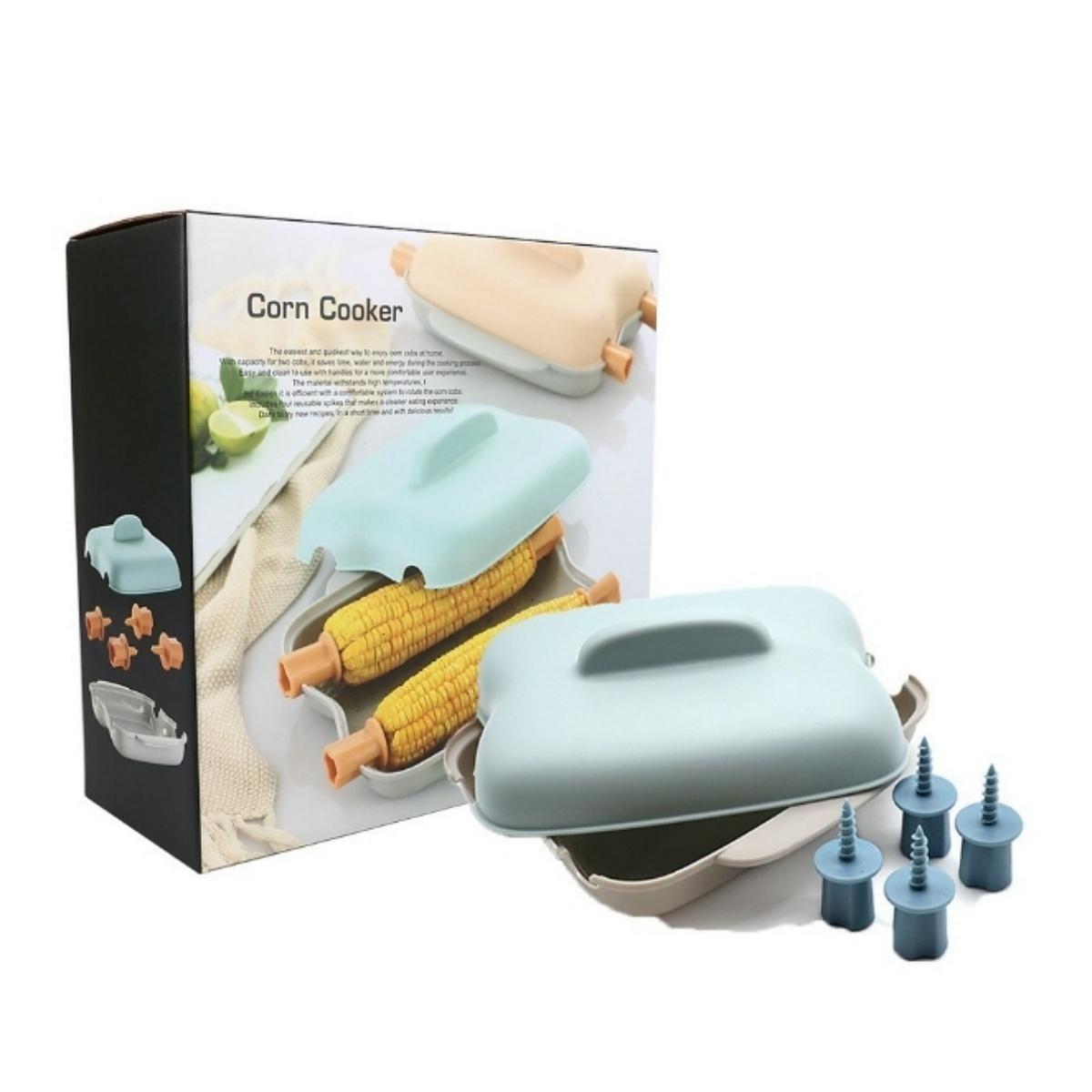 TEMU Portable Microwave Corn Steamer With Lid And 4 Corn Holders, Corn On Cob Cooker, Dishwasher Safe