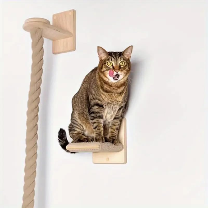 Temu – TEMU 1.5cm Jute Rope Jump Platform Wall Punch Type Set, Deluxe Wall-mounted Cat Scratching Post Cat Scratching Posts Wall-mounted Cat Tree With
