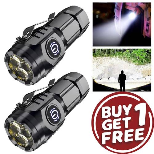 Buy 1 Get 1 Free, 2 Pcs Mini Rechargeable LED Flashlight with Lens, 3 LED Wicks, 5 Light , High-Strength ABS, Portable for Travel, Emergencies, and Outdoor Activities