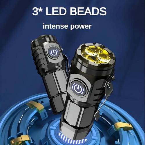 Buy 1 Get 1 Free, 2 Pcs Mini Rechargeable LED Flashlight with Lens, 3 LED Wicks, 5 Light , High-Strength ABS, Portable for Travel, Emergencies, and Outdoor Activities