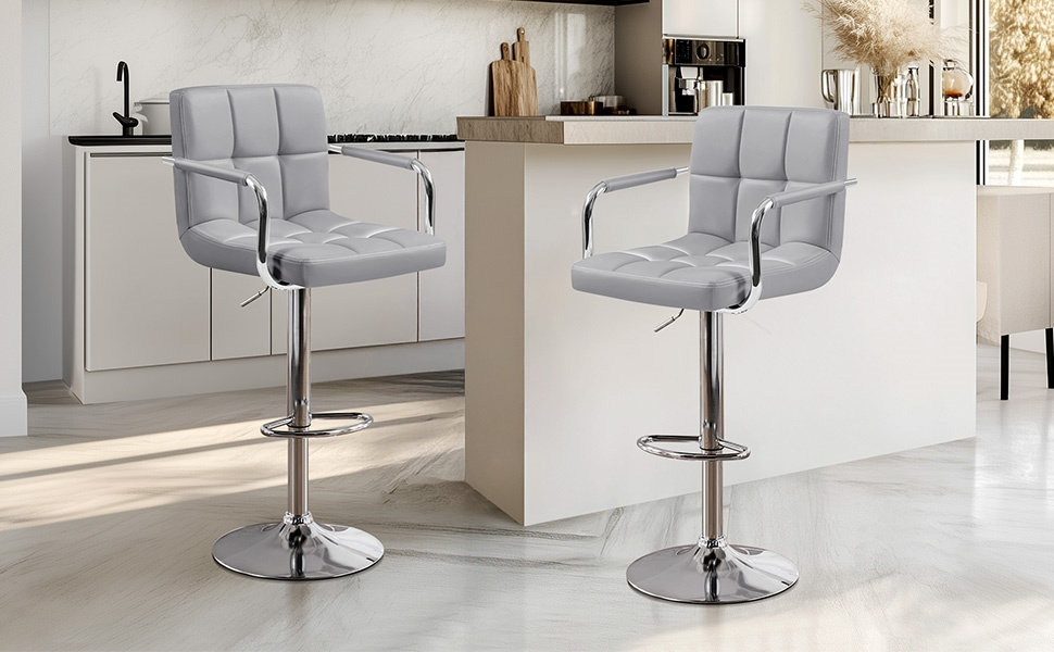 Costoffs 2pcs PU Leather Bar Stools Adjustable Swivel Stools Kitchen Chairs with Large Steel Base, Backrests & Footrest for Dining Room, Kitchen Island, Home Bar Counter, Christmas Gift
