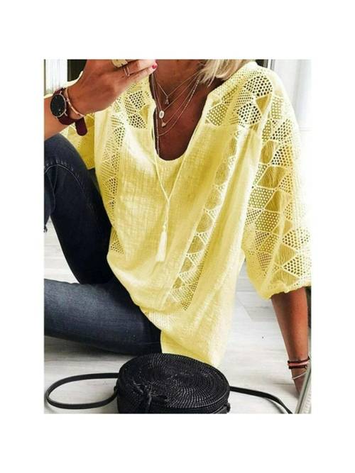 classic for women lace casual splicing solid color loose collar three sleeved top gown l 5xl