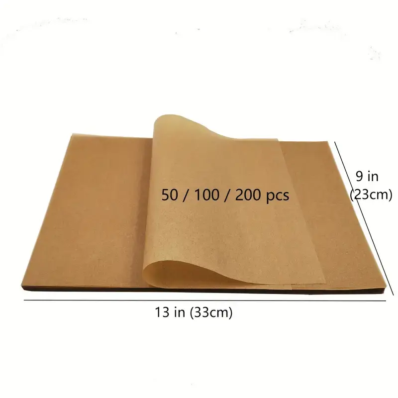 paper 100pcs parchment paper baking sheets 9x13 inches precut non stick parchment paper for baking cooking fit for most sheet pans grilling frying and steaming unbleached Product details 1