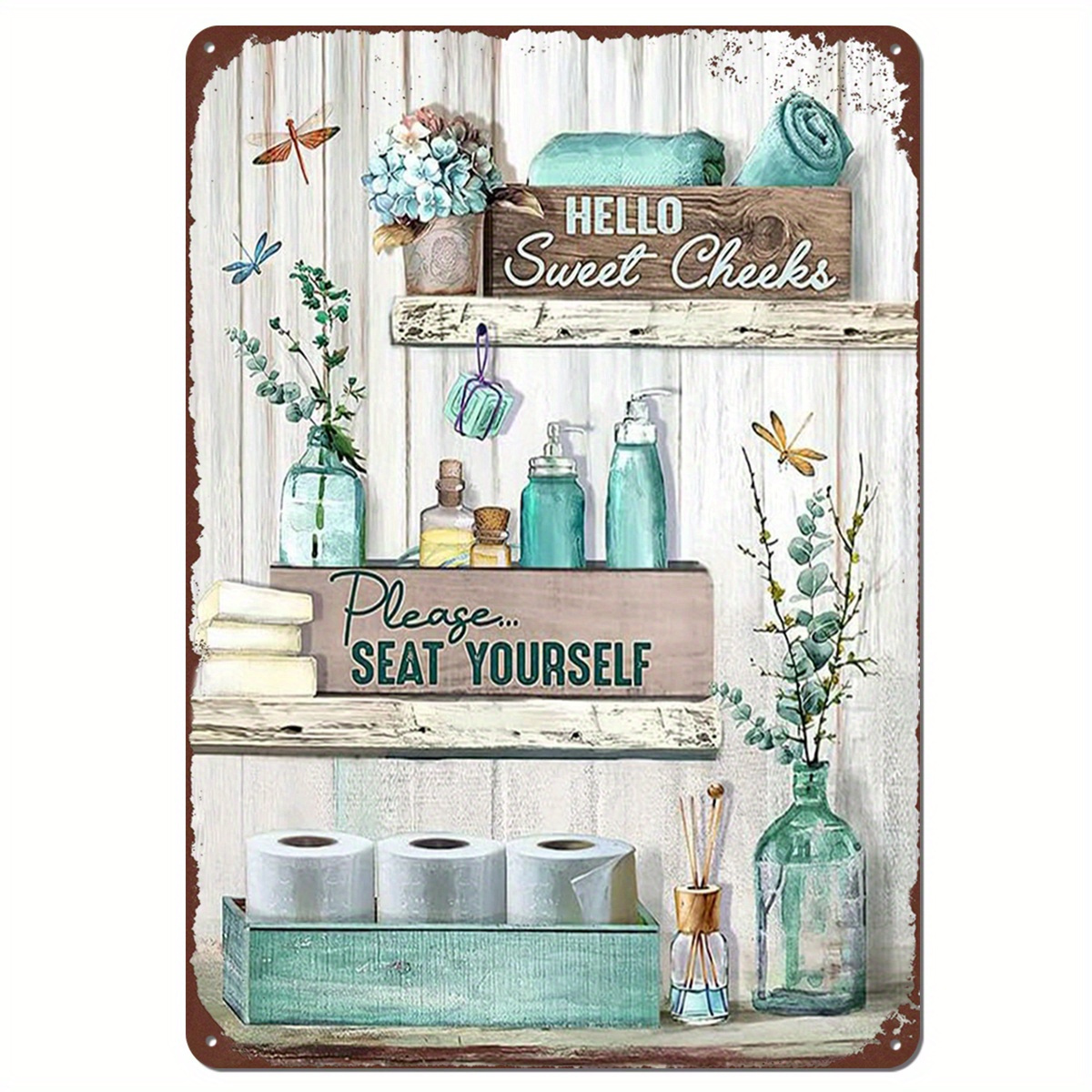 2d Flat-1pc Rustic Iron Bathroom Sign Set, Vintage "hello Sweet Cheeks" & "please " Decorative Wall Art, 20x30cm, Ideal For Home, Garden, Office, Cafe, Bar, Gym Decor