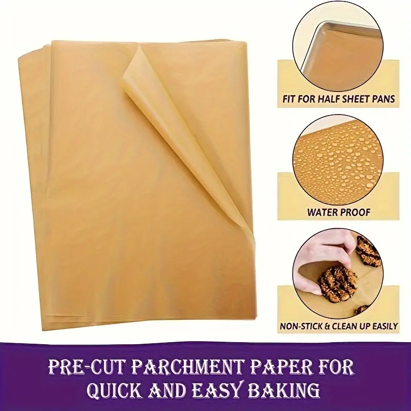 paper 100pcs parchment paper baking sheets 9x13 inches precut non stick parchment paper for baking cooking fit for most sheet pans grilling frying and steaming unbleached Product details 7