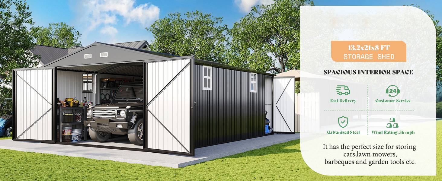 13 2x20 7x8 ft outdoor storage shed huge metal garage - Temu