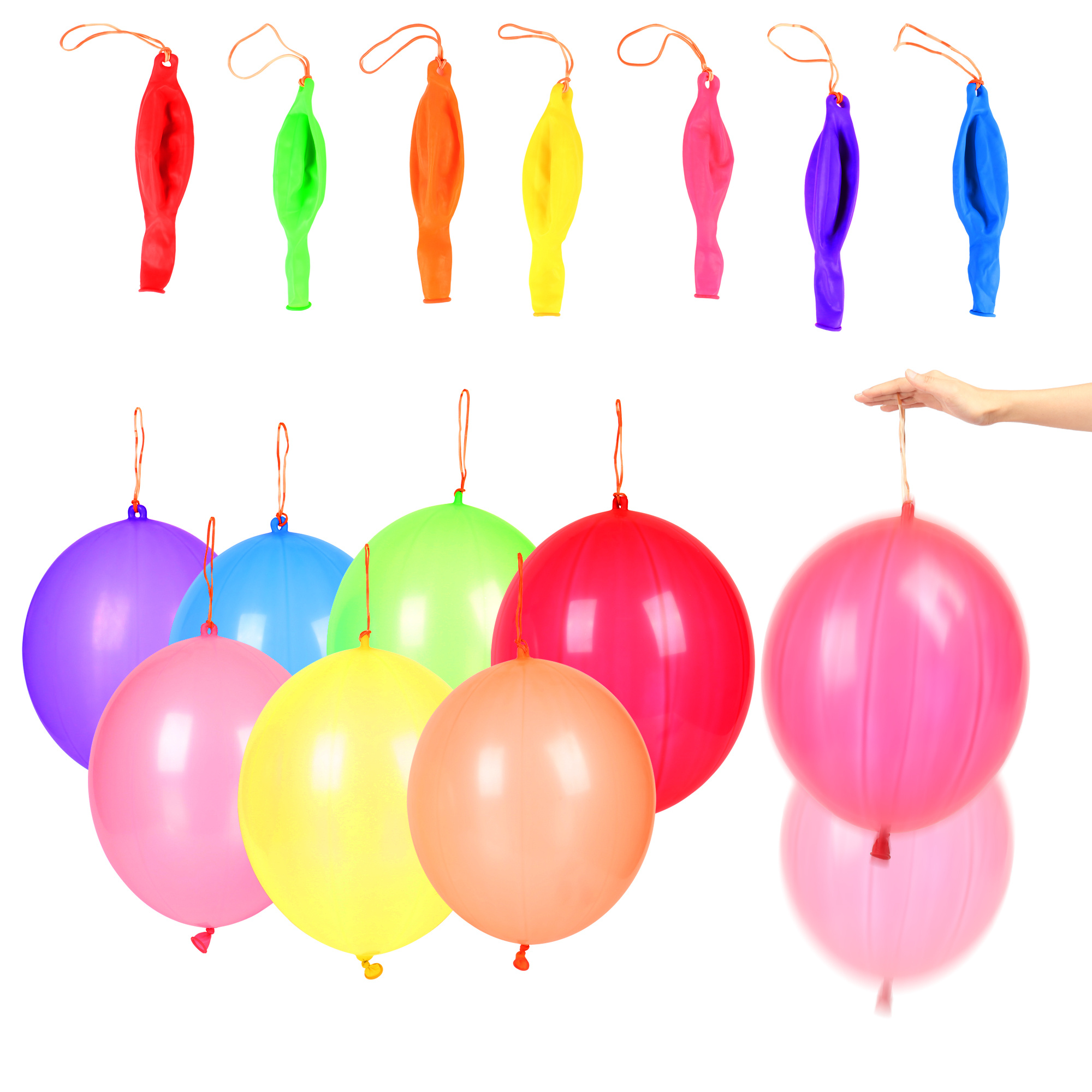 TEMU Pack Of 10 And Pack Of 50 Punch Balloons 18 Inch Heavy Duty Punching Balloons For Kids Party Favors, Bouncy Balloons With Rubber Band Handle For