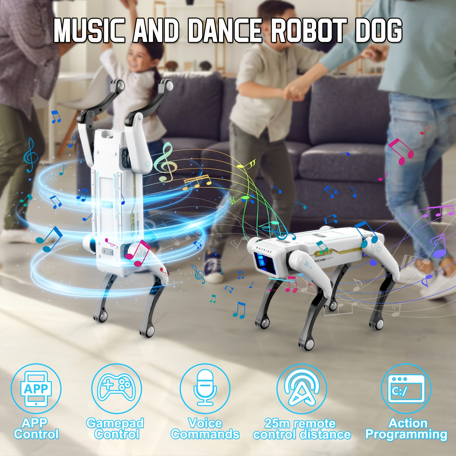 Smart Robotic Dog Toy - Voice/APP Interaction, Dance & Kungfu Modes, Unlimited Programming, Music & Storytelling Functions, USB Rechargeable, White AI-Powered Pet Robot for Youngsters & Adults, Robot Toy