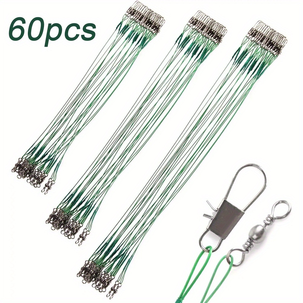 TEMU 60pcs Fishing & Swivels Kit, 3 Sizes (6"/8"/10"), Stainless Steel Wire, Swivels & Snaps, Easy Lure & Hook Switch, Ideal For Saltwater & Freshwater Toothy Fish, Perfect Gift.