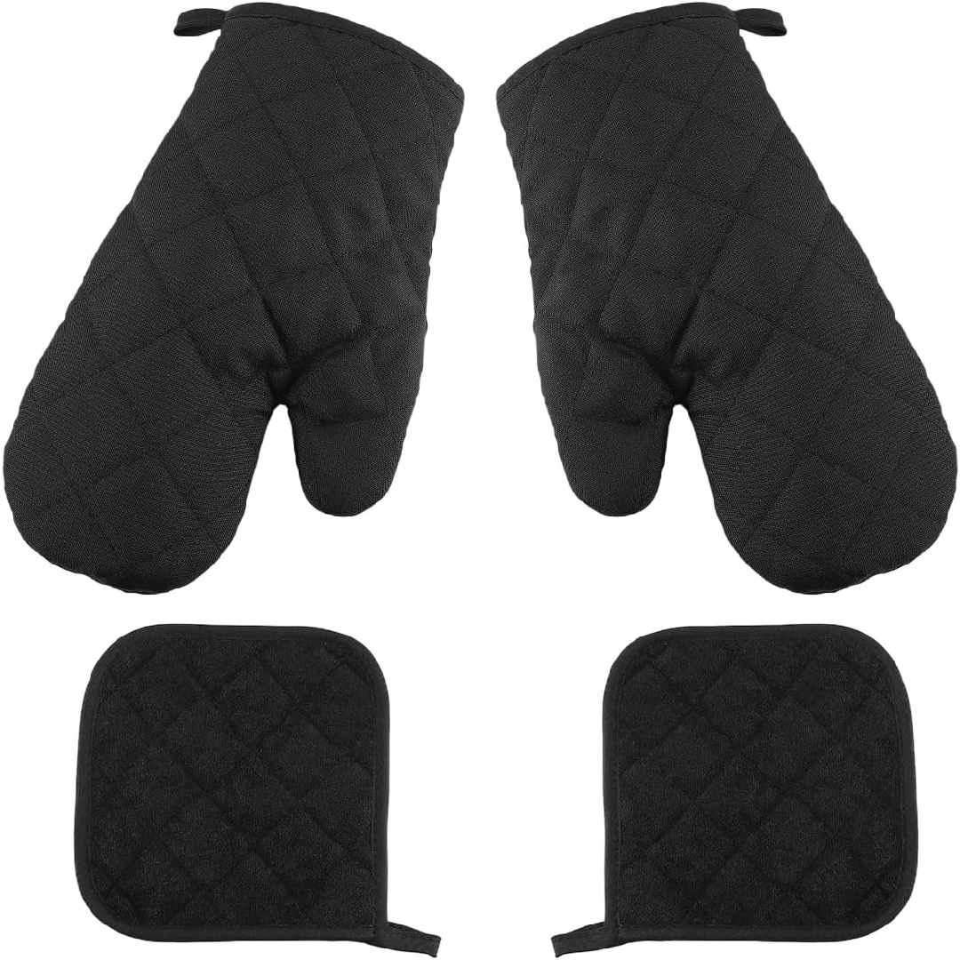 TEMU 4pcs Oven Mitts With Pot Holdersï¼ Heat Resistant Cotton Microwave Glovesï¼ Kitchen Mitts For Baking Cooking Bbq, Father's Day Gift